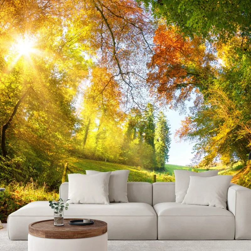 Fototapeta złota jesienna ścieżka przez las