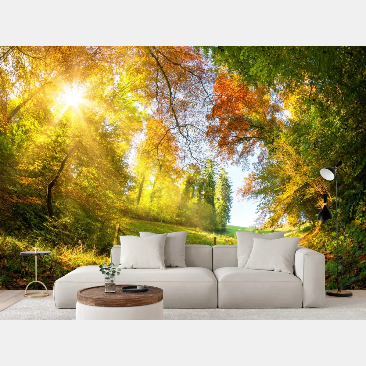 Fototapeta złota jesienna ścieżka przez las – Wallissimo® Fototapeta złota jesienna ścieżka przez las – Wallissimo®