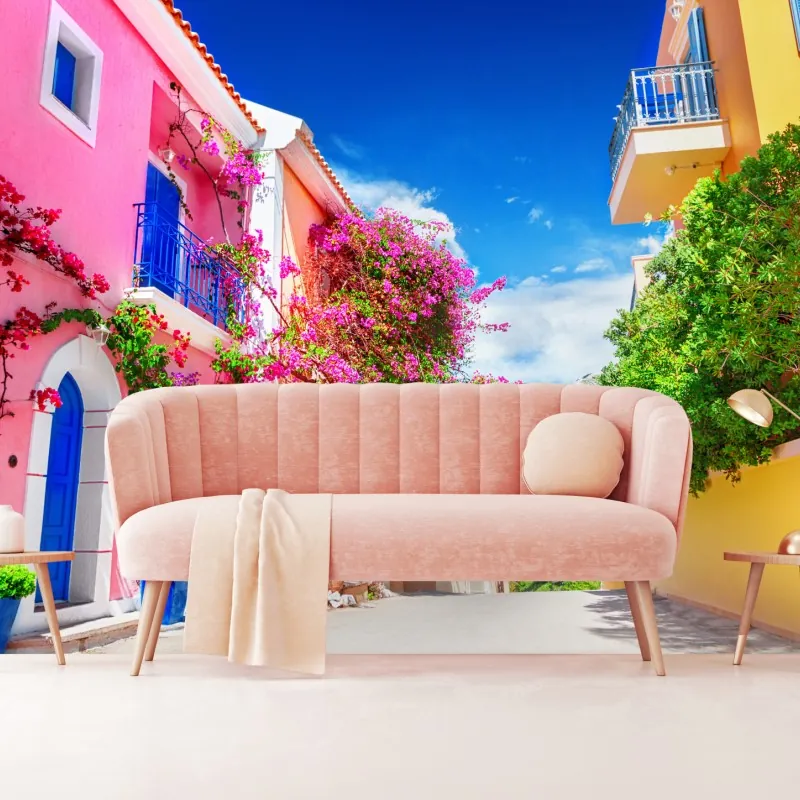 Fototapeta kolorowa uliczka na Kefalonii – Wallissimo® Fototapeta kolorowa uliczka na Kefalonii – Wallissimo®