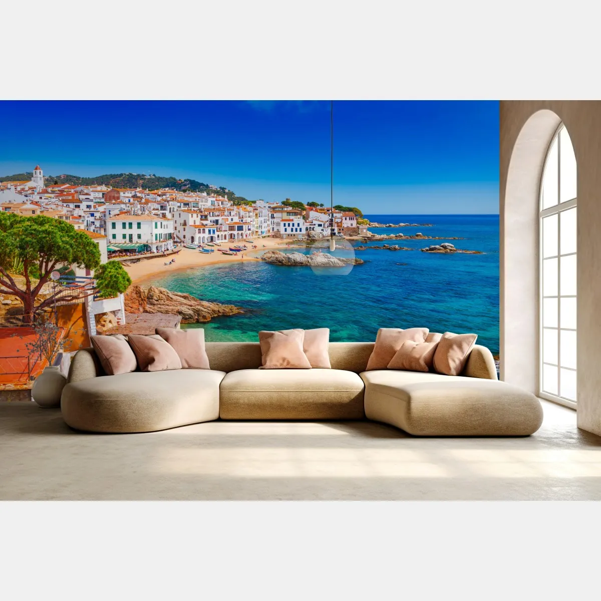 Fototapeta słoneczna śródziemnomorska wioska nad morzem – Wallissimo® Fototapeta słoneczna śródziemnomorska wioska nad morzem – Wallissimo®