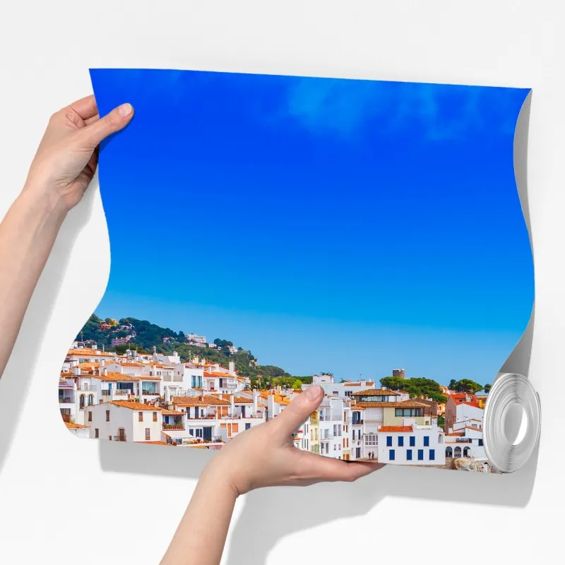 Fototapeta słoneczna śródziemnomorska wioska nad morzem – Wallissimo® Fototapeta słoneczna śródziemnomorska wioska nad morzem – Wallissimo®