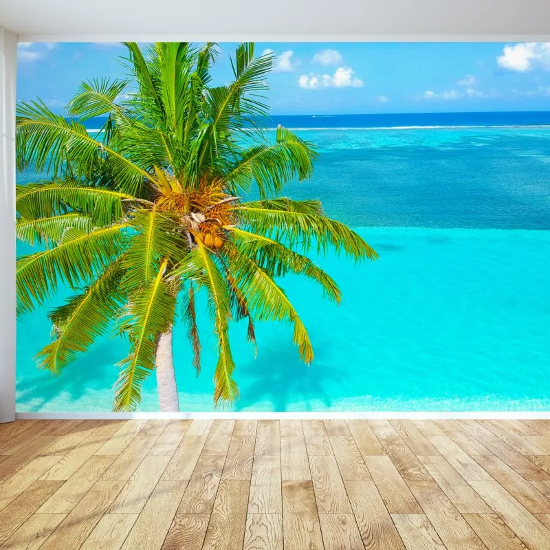 Fototapeta tropikalna turkusowa plaża z palmą – Wallissimo® Fototapeta tropikalna turkusowa plaża z palmą – Wallissimo®