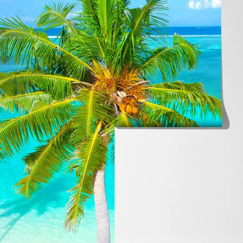 Fototapeta tropikalna turkusowa plaża z palmą – Wallissimo® Fototapeta tropikalna turkusowa plaża z palmą – Wallissimo®