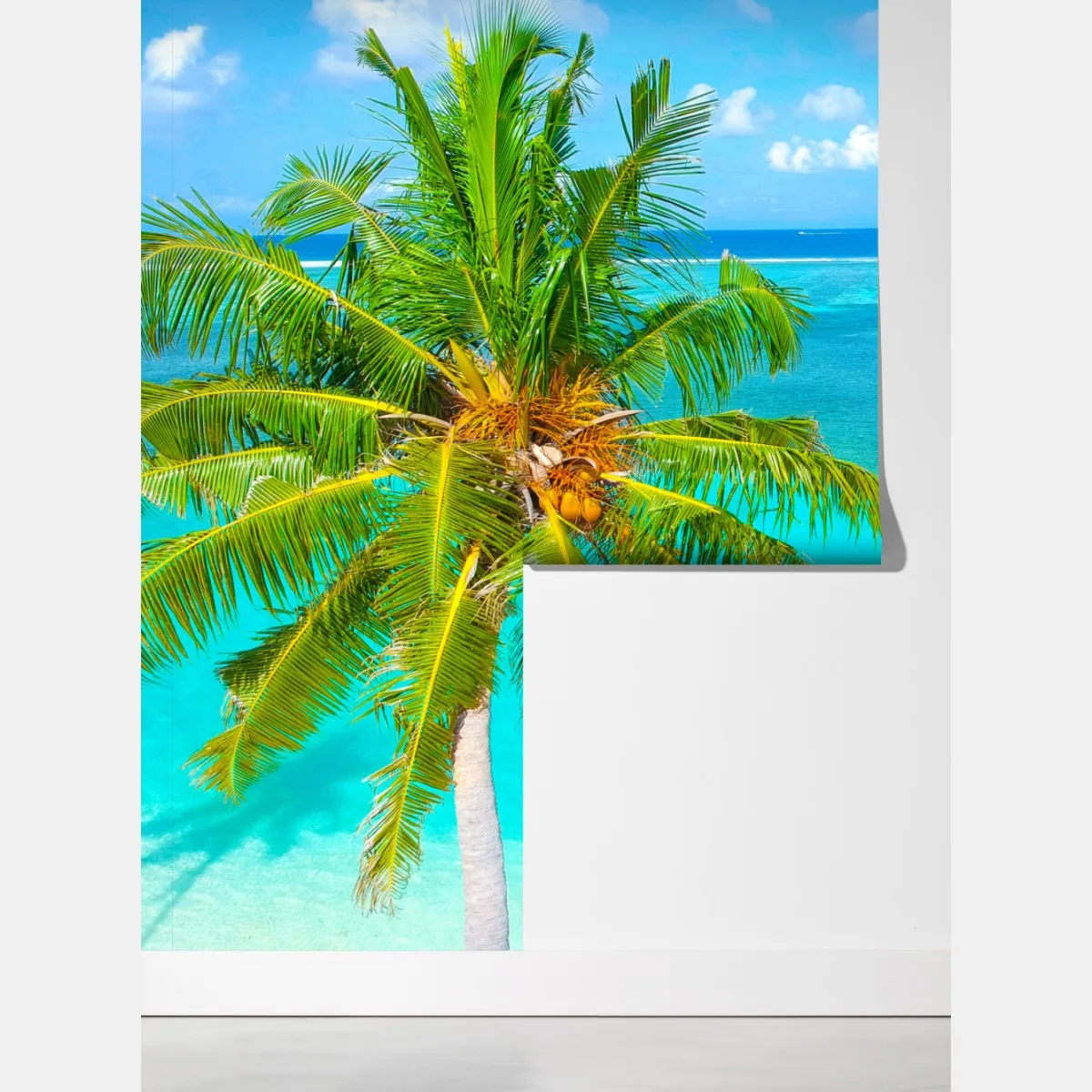 Fototapeta tropikalna turkusowa plaża z palmą – Wallissimo® Fototapeta tropikalna turkusowa plaża z palmą – Wallissimo®