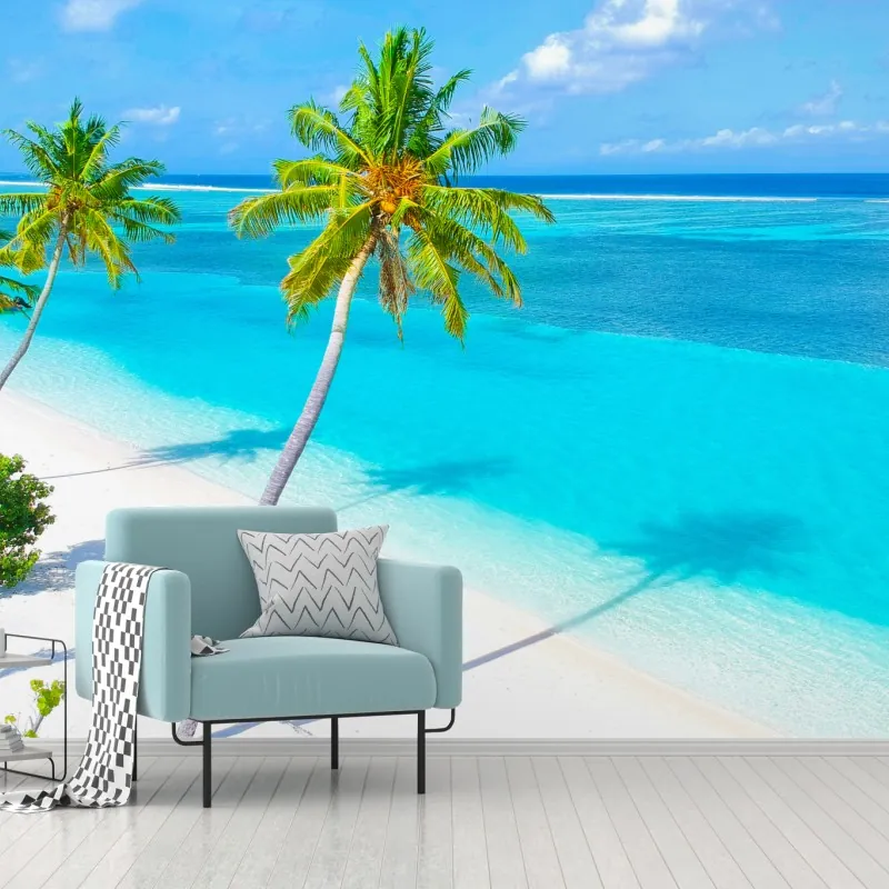 Fototapeta tropikalna turkusowa plaża z palmami