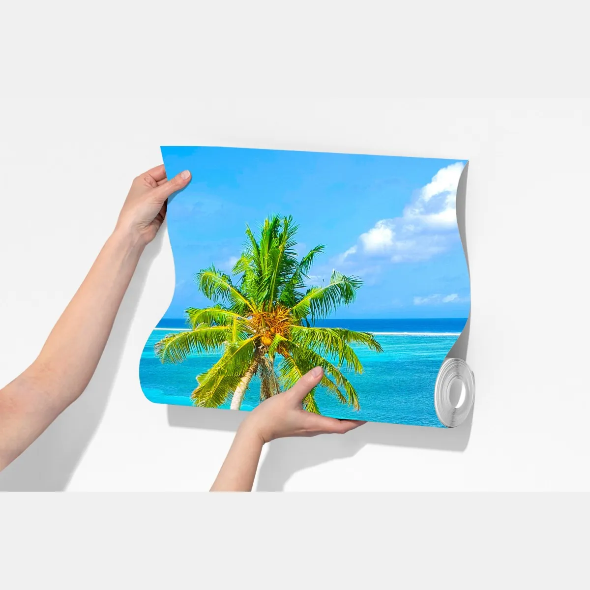 Fototapeta tropikalna turkusowa plaża z palmami – Wallissimo® Fototapeta tropikalna turkusowa plaża z palmami – Wallissimo®