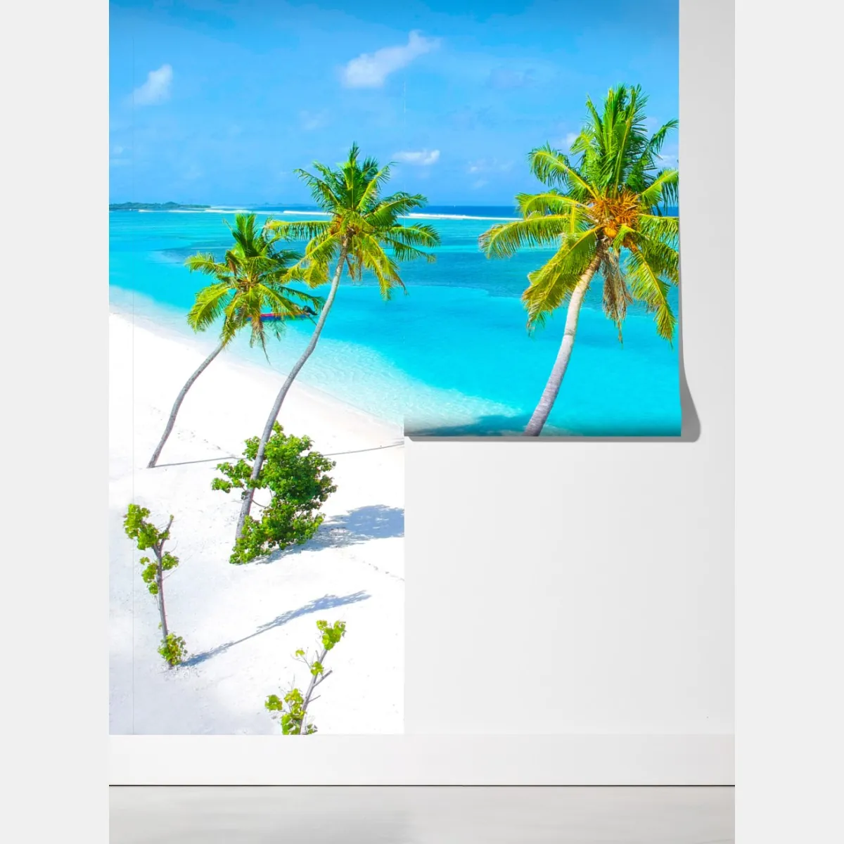 Fototapeta tropikalna turkusowa plaża z palmami – Wallissimo® Fototapeta tropikalna turkusowa plaża z palmami – Wallissimo®