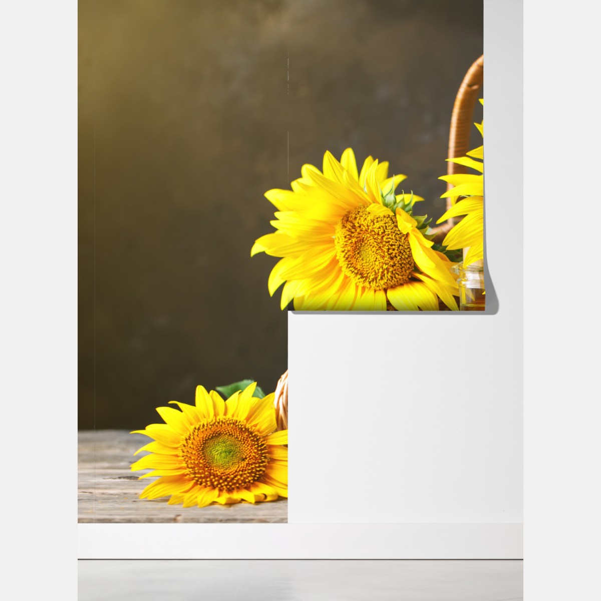 Fototapeta jasna martwa natura ze słonecznikami, ziarnami i olejem – Wallissimo® Fototapeta jasna martwa natura ze słonecznikami, ziarnami i olejem – Wallissimo®