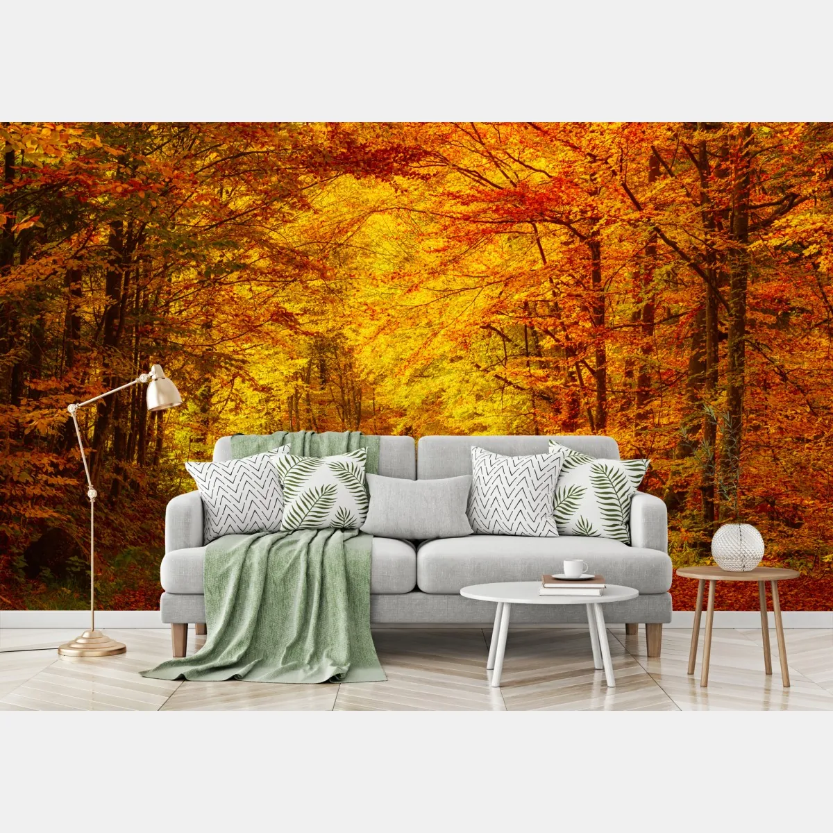 Fototapeta złota jesienna ścieżka w lesie – Wallissimo® Fototapeta złota jesienna ścieżka w lesie – Wallissimo®