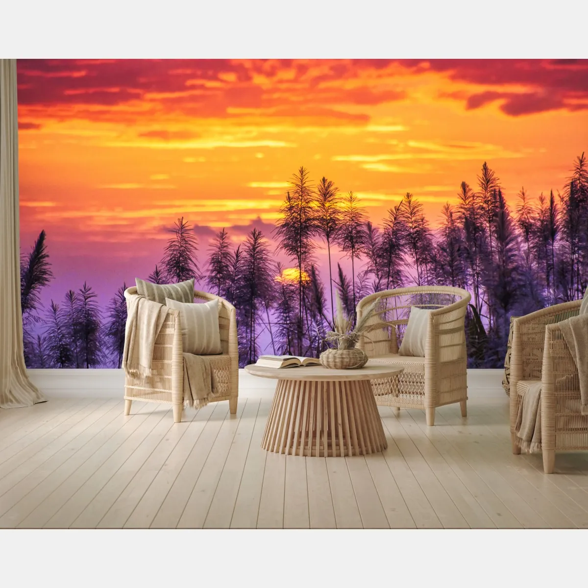 Fototapeta złoty zachód słońca nad trawami – Wallissimo® Fototapeta złoty zachód słońca nad trawami – Wallissimo®