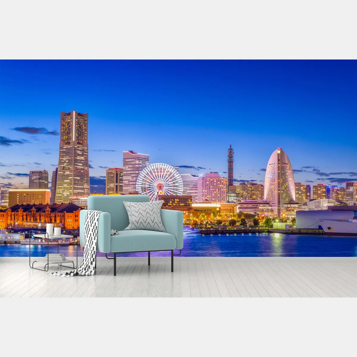 Fototapeta Yokohama panorama miasta o zmierzchu – Wallissimo® Fototapeta Yokohama panorama miasta o zmierzchu – Wallissimo®