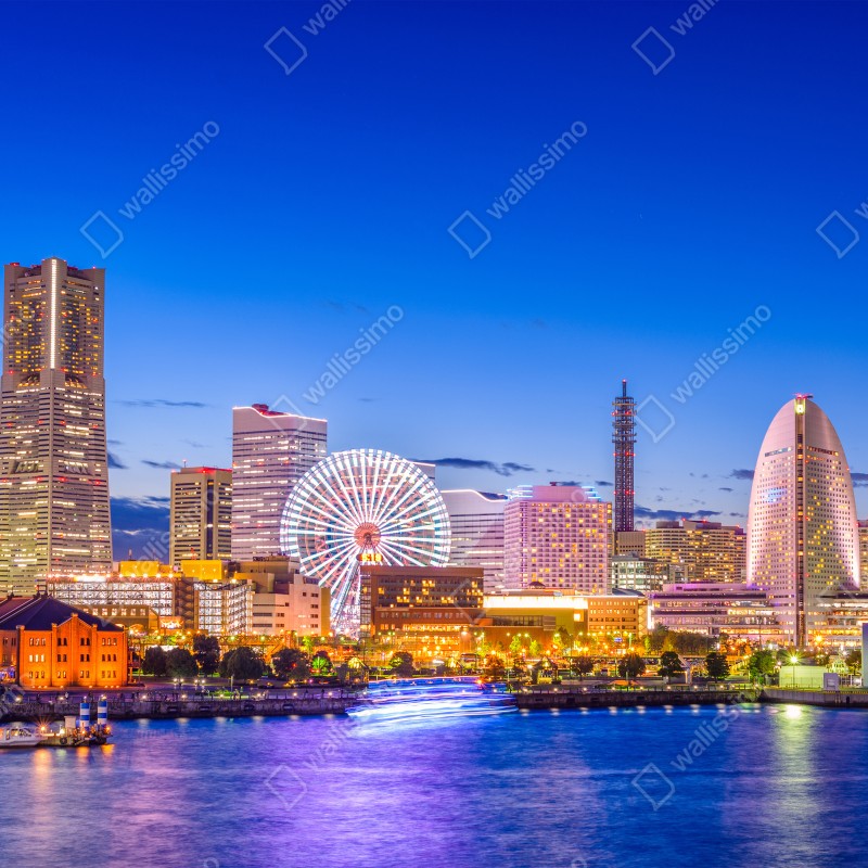 Fototapeta Yokohama panorama miasta o zmierzchu – Wallissimo® Fototapeta Yokohama panorama miasta o zmierzchu – Wallissimo®