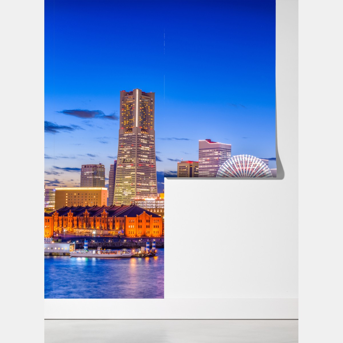 Fototapeta Yokohama panorama miasta o zmierzchu – Wallissimo® Fototapeta Yokohama panorama miasta o zmierzchu – Wallissimo®