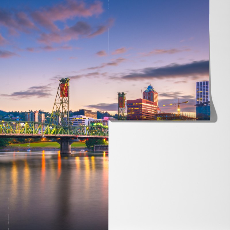 Fototapeta Portland panorama miasta o zmierzchu nad rzeką Willamette – Wallissimo® Fototapeta Portland panorama miasta o zmierzchu nad rzeką Willamette – Wallissimo®