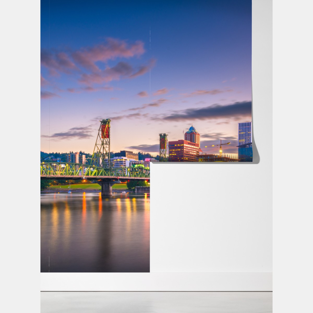 Fototapeta Portland panorama miasta o zmierzchu nad rzeką Willamette – Wallissimo® Fototapeta Portland panorama miasta o zmierzchu nad rzeką Willamette – Wallissimo®