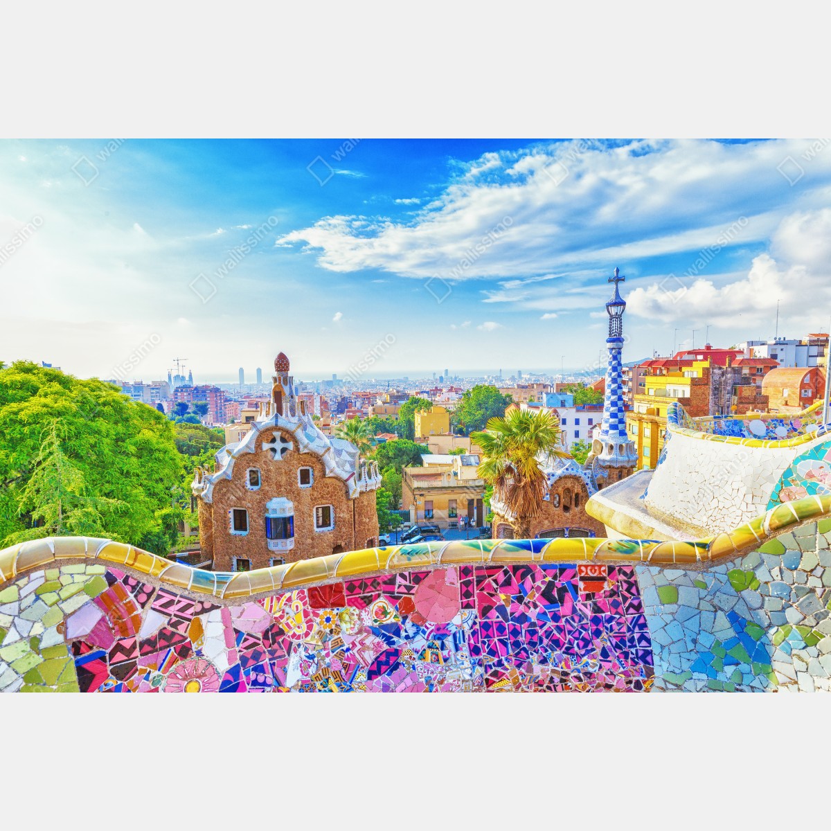 Fototapeta żywa Barcelona Park Güell mozaikowa panorama – Wallissimo® Fototapeta żywa Barcelona Park Güell mozaikowa panorama – Wallissimo®