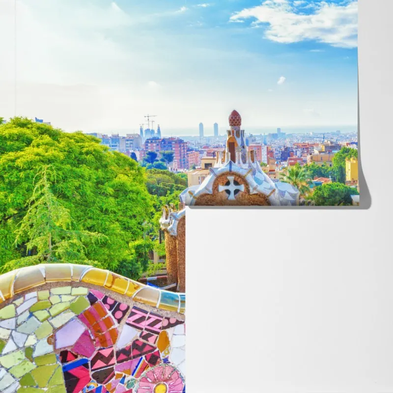 Fototapeta żywa Barcelona Park Güell mozaikowa panorama – Wallissimo® Fototapeta żywa Barcelona Park Güell mozaikowa panorama – Wallissimo®