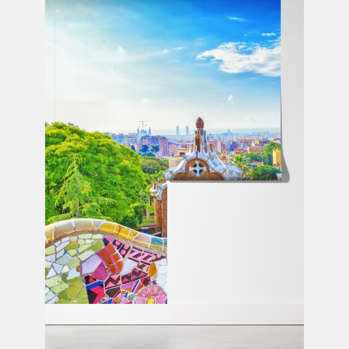 Fototapeta żywa Barcelona Park Güell mozaikowa panorama – Wallissimo® Fototapeta żywa Barcelona Park Güell mozaikowa panorama – Wallissimo®