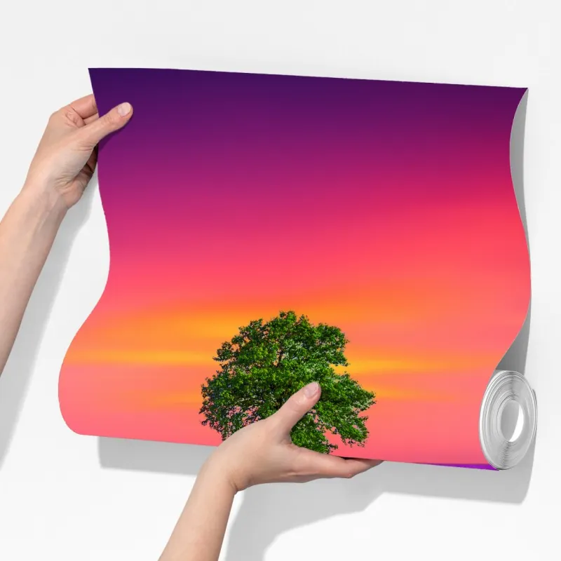 Fototapeta pole lawendy o zachodzie słońca z samotnym drzewem – Wallissimo® Fototapeta pole lawendy o zachodzie słońca z samotnym drzewem – Wallissimo®