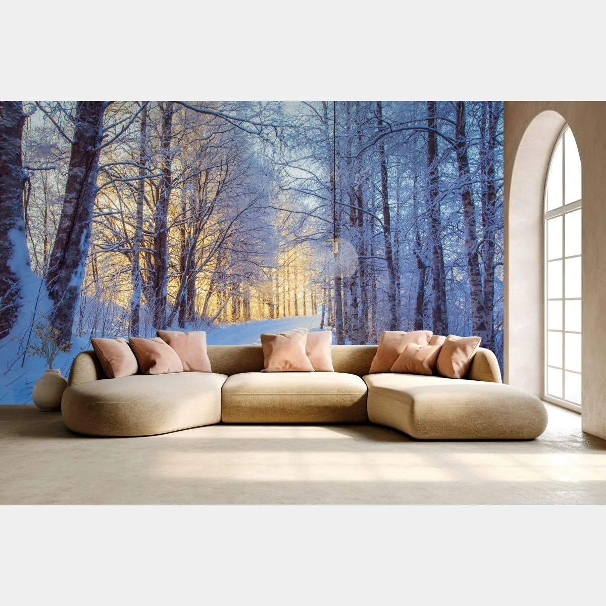 Fototapeta zimowy las brzozowy ze złotym świtem – Wallissimo® Fototapeta zimowy las brzozowy ze złotym świtem – Wallissimo®