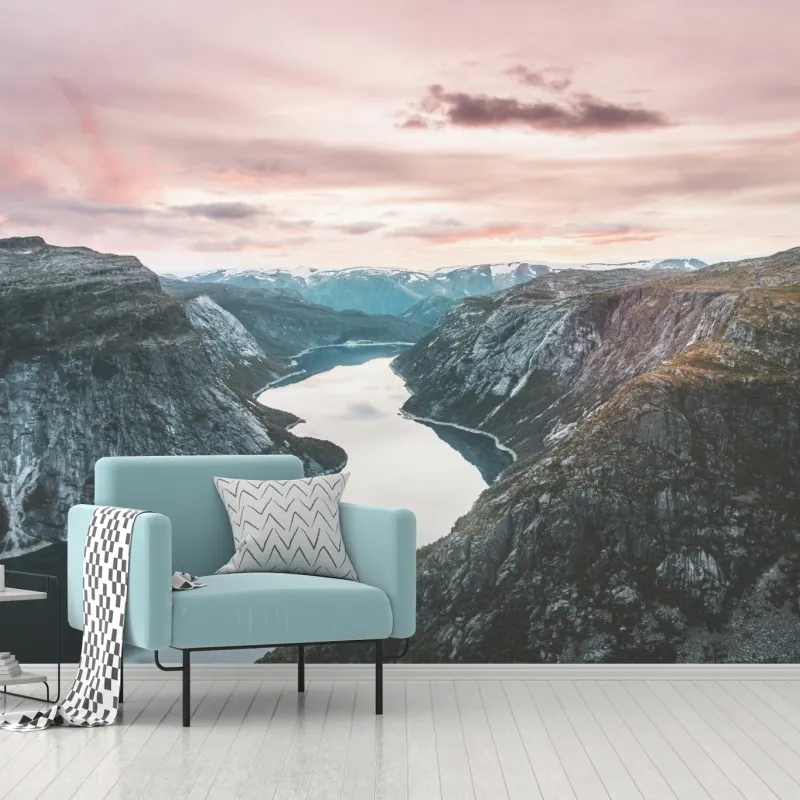 Fototapeta spokojny fiord o zachodzie słońca – Wallissimo® Fototapeta spokojny fiord o zachodzie słońca – Wallissimo®