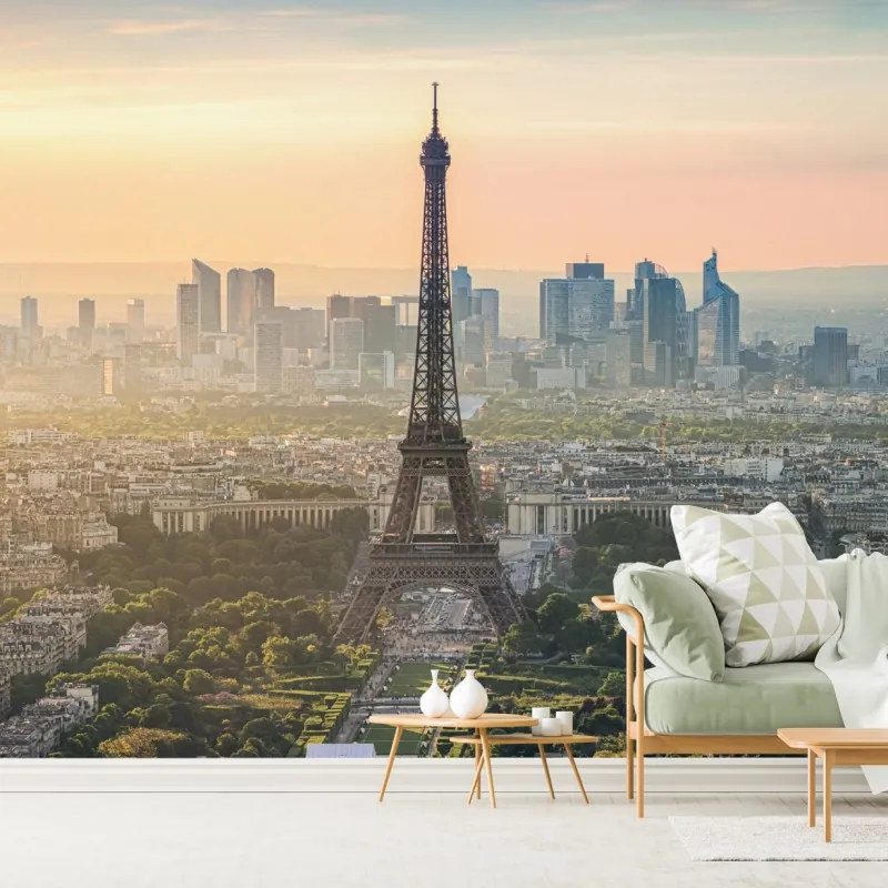 Fototapeta Paryż panorama o zachodzie słońca z Wieżą Eiffla