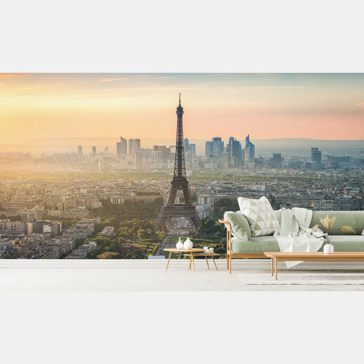 Fototapeta Paryż panorama o zachodzie słońca z Wieżą Eiffla – Wallissimo® Fototapeta Paryż panorama o zachodzie słońca z Wieżą Eiffla – Wallissimo®