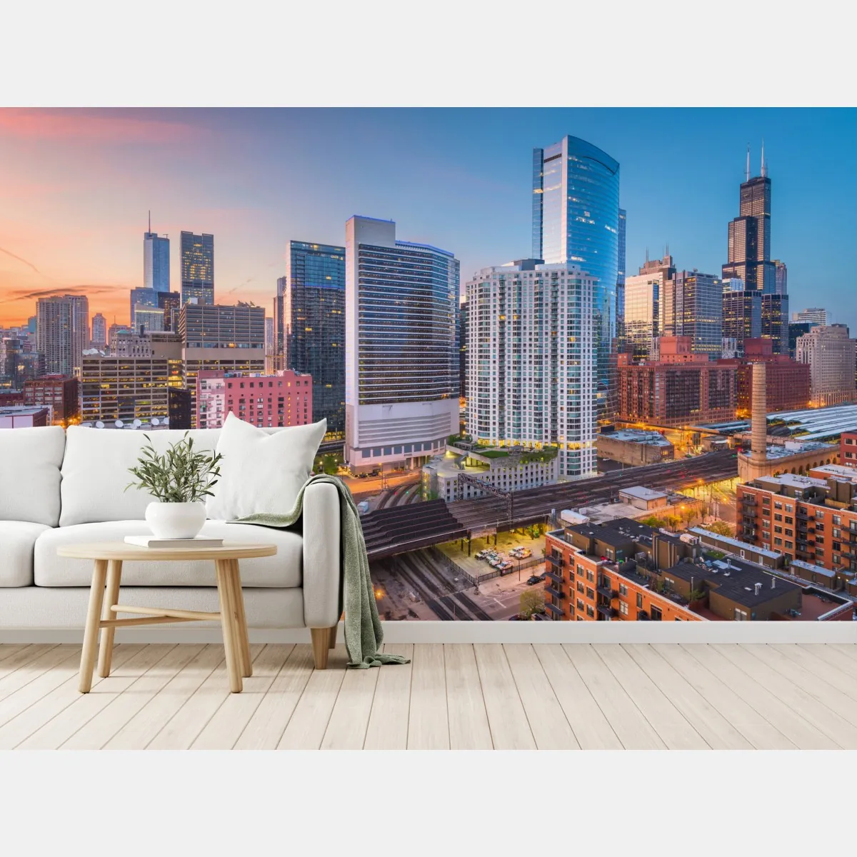 Fototapeta panorama Chicago o zmierzchu – Wallissimo® Fototapeta panorama Chicago o zmierzchu – Wallissimo®