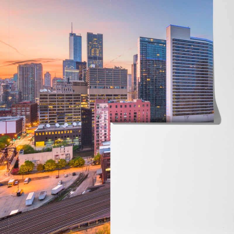 Fototapeta panorama Chicago o zmierzchu – Wallissimo® Fototapeta panorama Chicago o zmierzchu – Wallissimo®