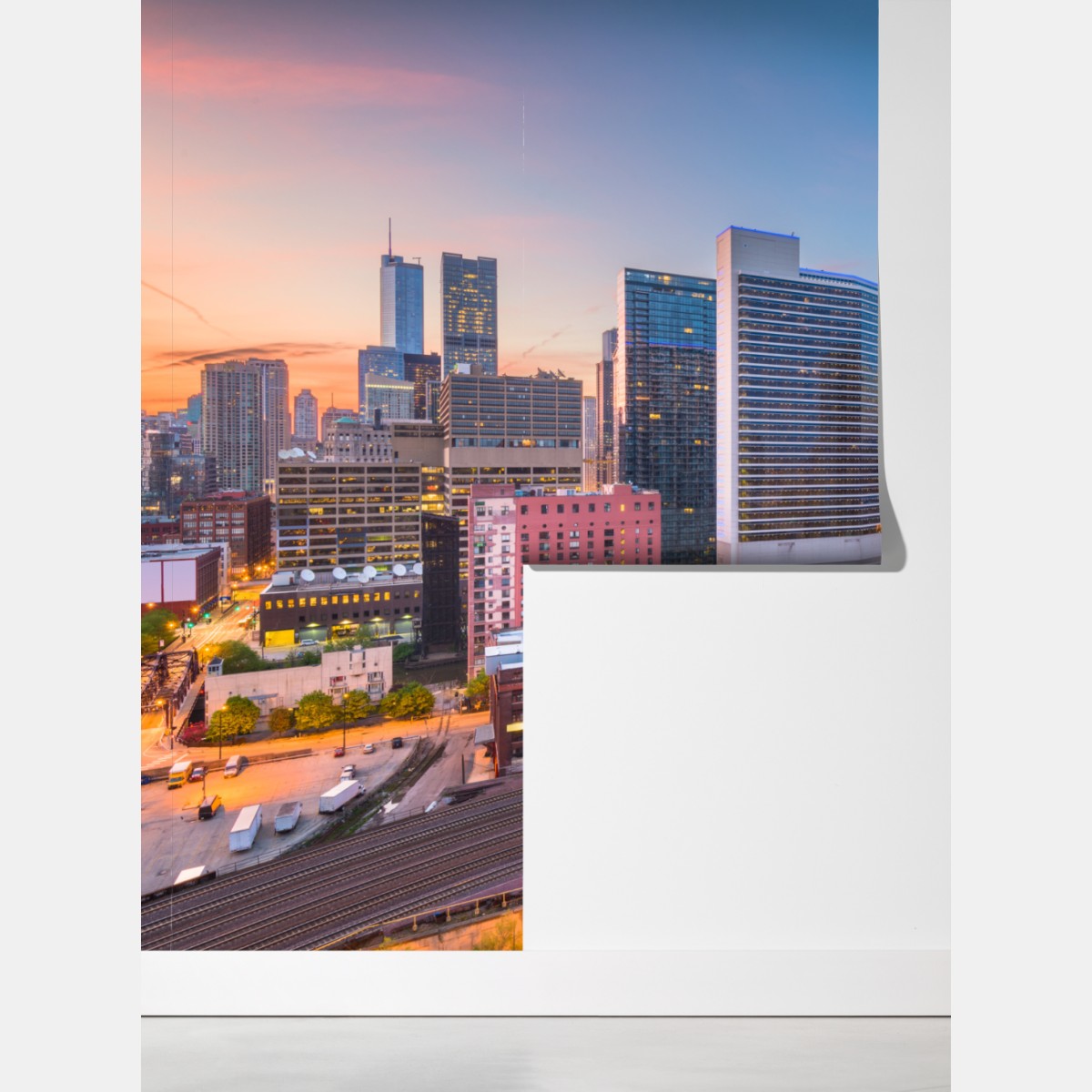 Fototapeta panorama Chicago o zmierzchu – Wallissimo® Fototapeta panorama Chicago o zmierzchu – Wallissimo®