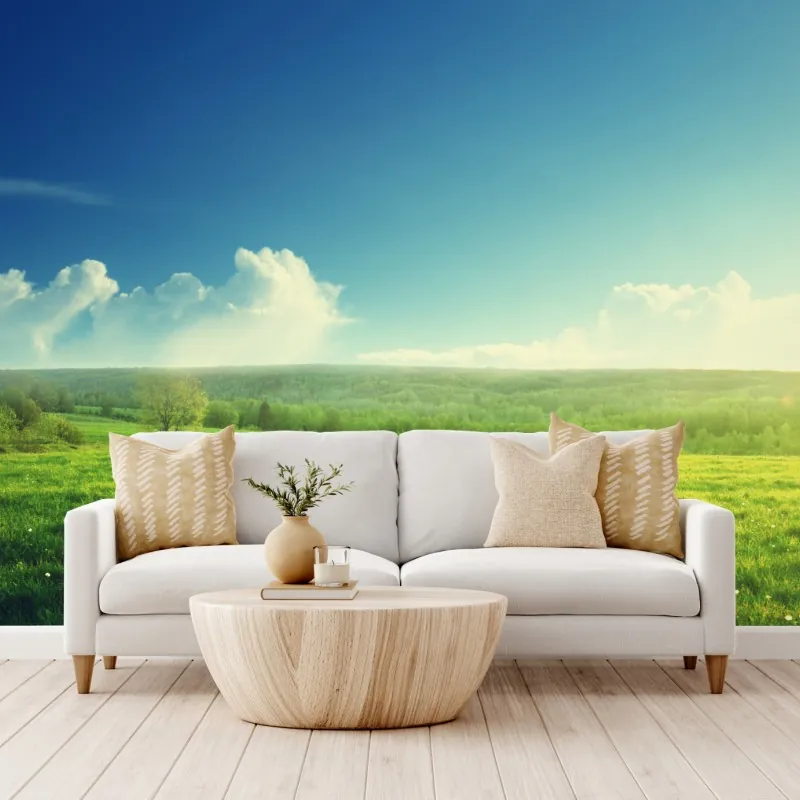 Fototapeta słoneczna wiosenna łąka o zachodzie słońca – Wallissimo® Fototapeta słoneczna wiosenna łąka o zachodzie słońca – Wallissimo®