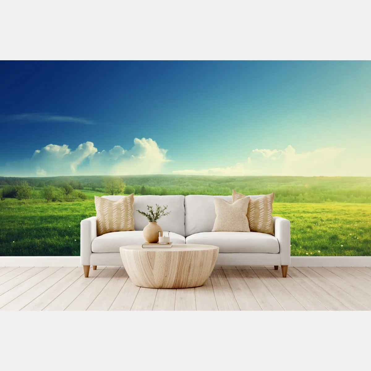 Fototapeta słoneczna wiosenna łąka o zachodzie słońca – Wallissimo® Fototapeta słoneczna wiosenna łąka o zachodzie słońca – Wallissimo®