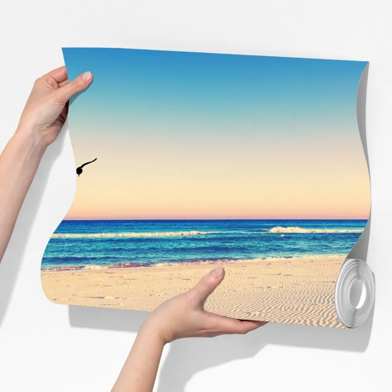 Fototapeta magiczne odciski na letniej plaży – Wallissimo® Fototapeta magiczne odciski na letniej plaży – Wallissimo®