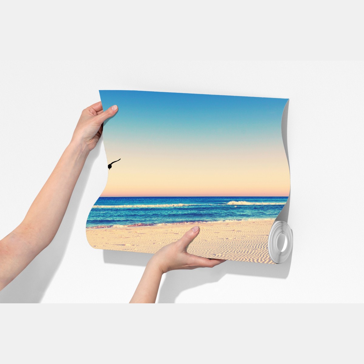 Fototapeta magiczne odciski na letniej plaży – Wallissimo® Fototapeta magiczne odciski na letniej plaży – Wallissimo®