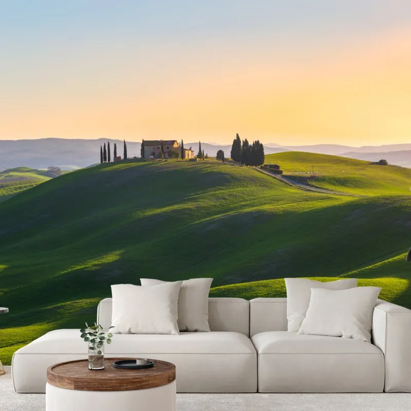 Fototapeta gospodarstwo na zielonych wzgórzach, Crete Senesi