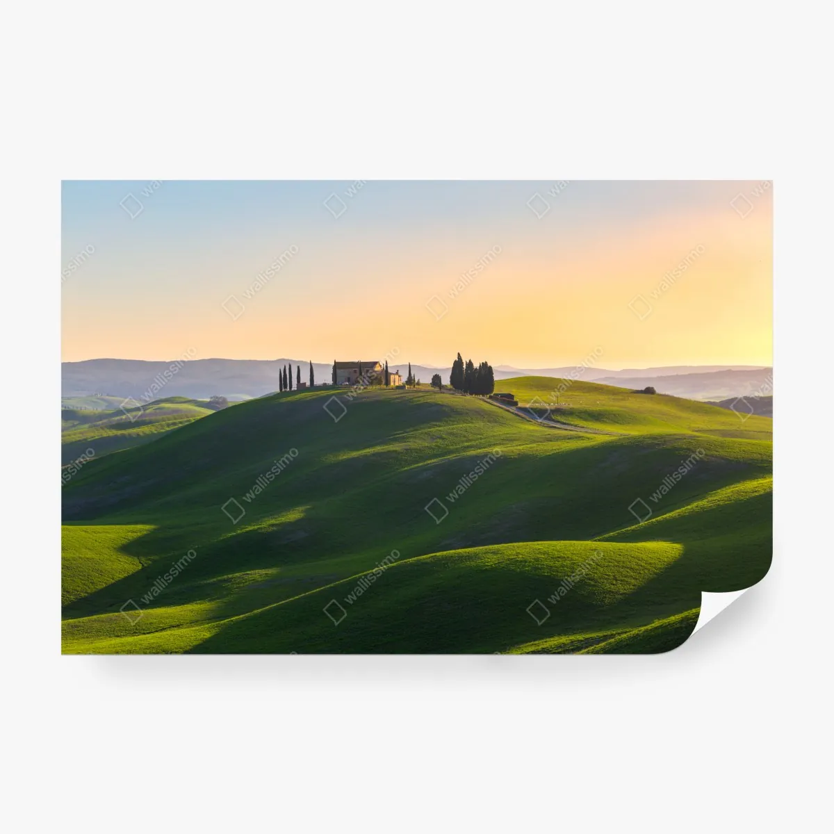 Fototapeta gospodarstwo na zielonych wzgórzach, Crete Senesi – Wallissimo® Fototapeta gospodarstwo na zielonych wzgórzach, Crete Senesi – Wallissimo®
