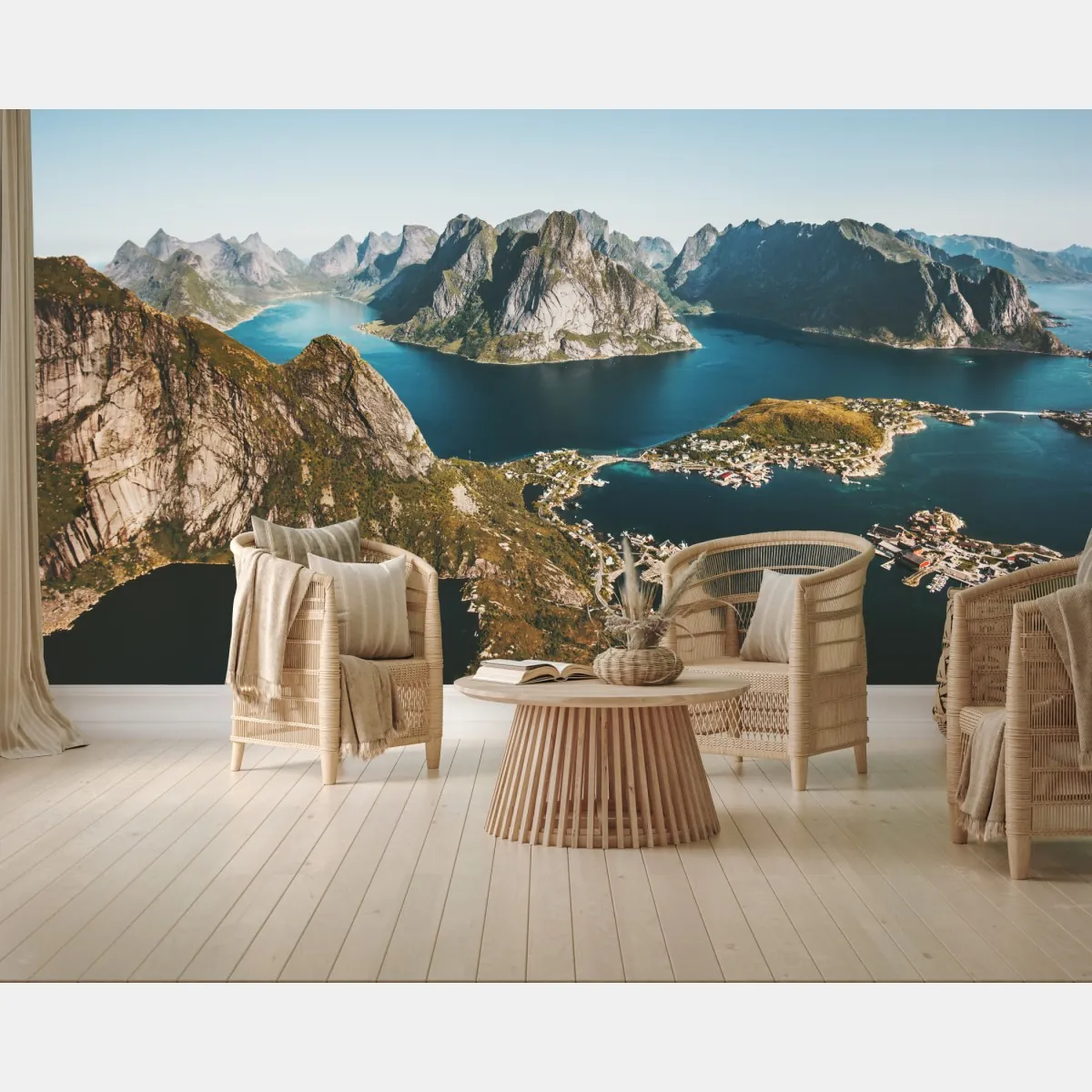 Fototapeta majestatyczna panorama górskiego fiordu – Wallissimo® Fototapeta majestatyczna panorama górskiego fiordu – Wallissimo®