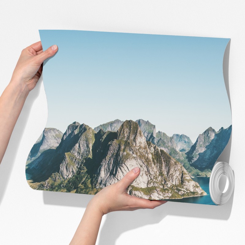 Fototapeta majestatyczna panorama górskiego fiordu – Wallissimo® Fototapeta majestatyczna panorama górskiego fiordu – Wallissimo®