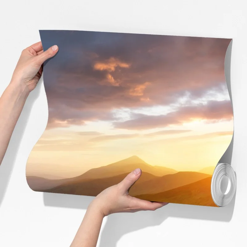 Fototapeta słoneczna górska łąka o wschodzie słońca – Wallissimo® Fototapeta słoneczna górska łąka o wschodzie słońca – Wallissimo®