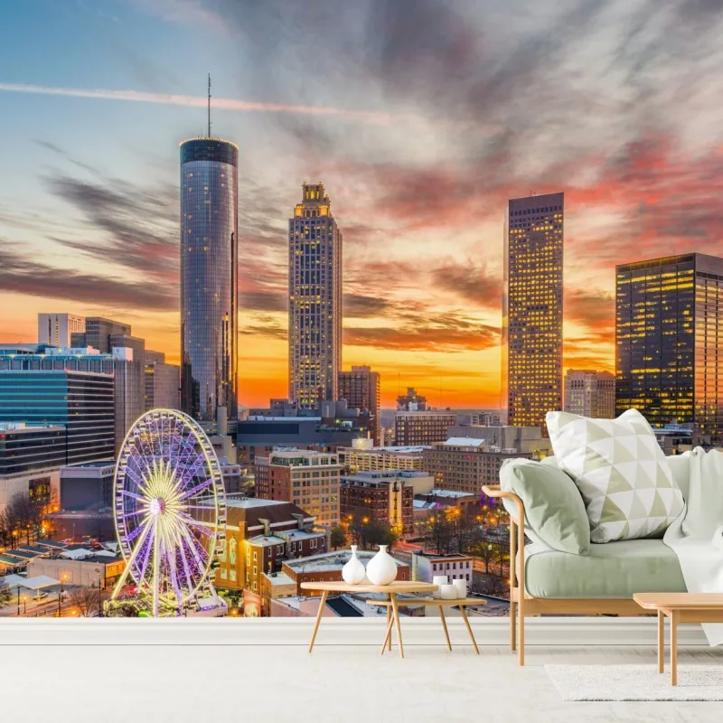 Fototapeta Atlanta panorama miasta przy zachodzie słońca – Wallissimo® Fototapeta Atlanta panorama miasta przy zachodzie słońca – Wallissimo®