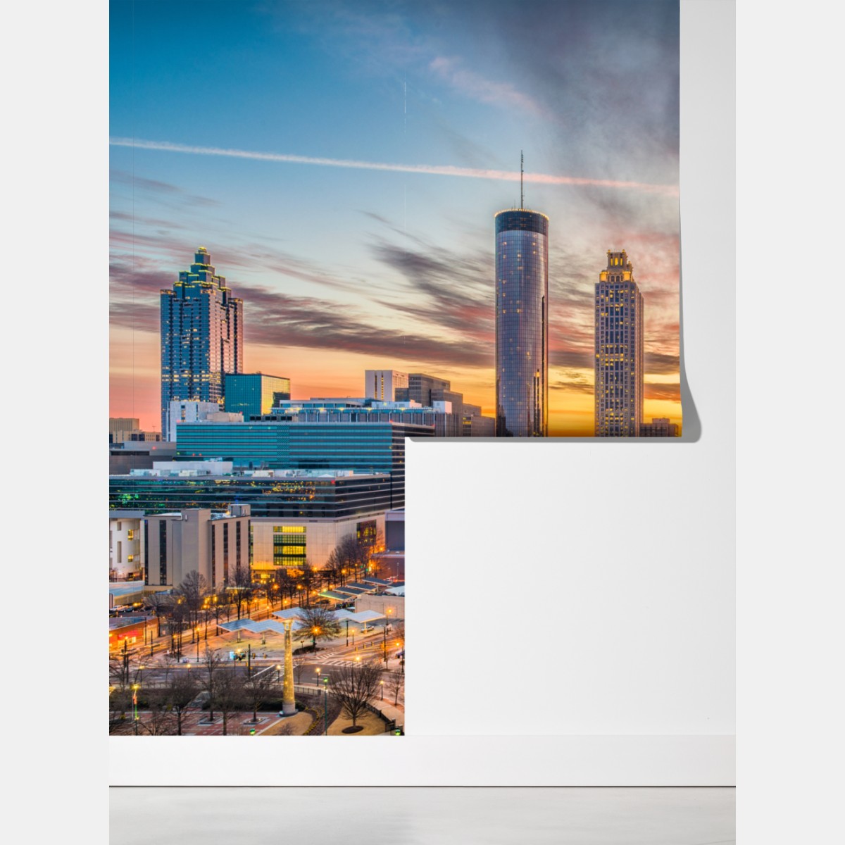 Fototapeta Atlanta panorama miasta przy zachodzie słońca – Wallissimo® Fototapeta Atlanta panorama miasta przy zachodzie słońca – Wallissimo®