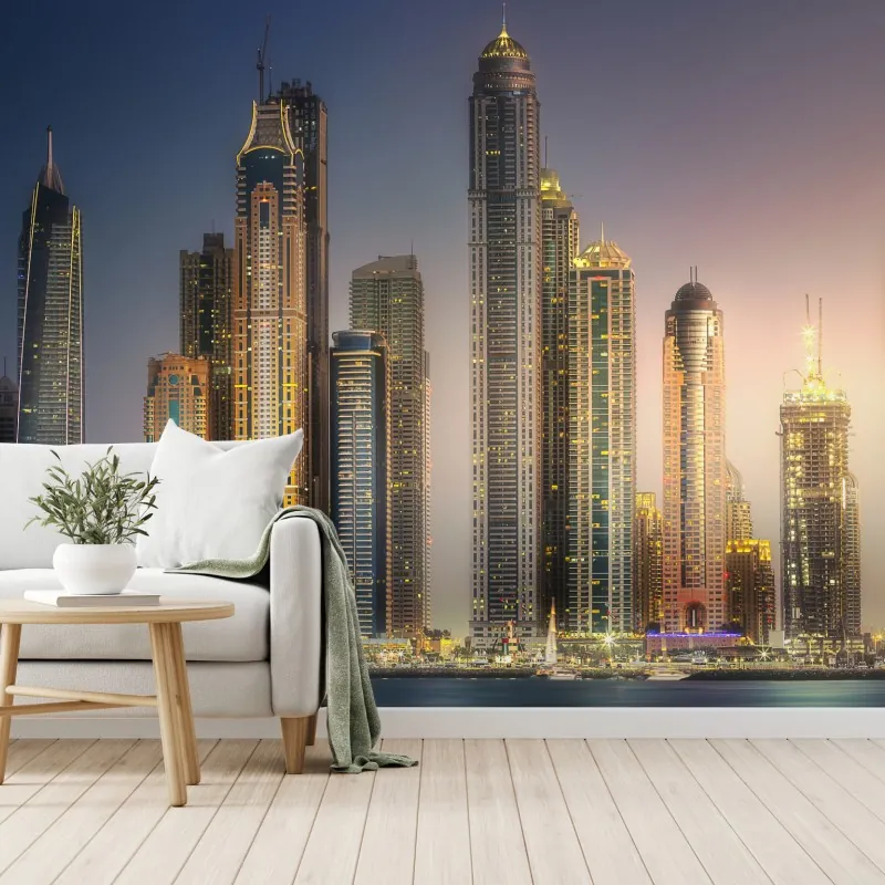 Fototapeta złota panorama miasta o zmierzchu