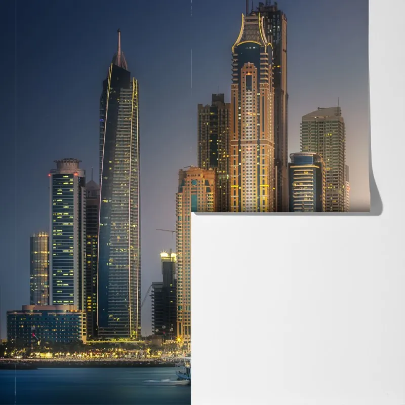 Fototapeta złota panorama miasta o zmierzchu – Wallissimo® Fototapeta złota panorama miasta o zmierzchu – Wallissimo®