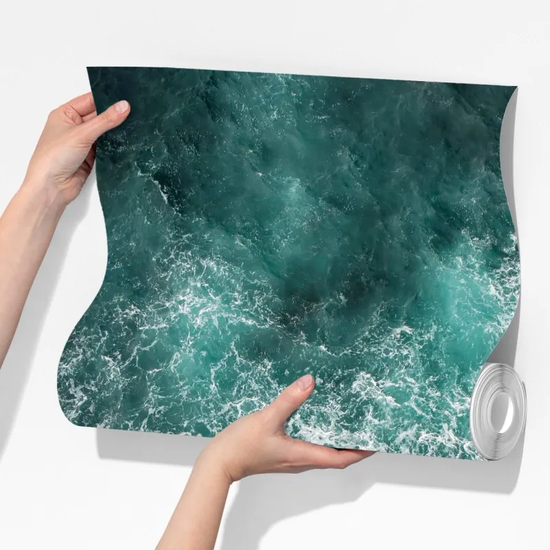 Fototapeta turkusowe wybrzeże z lotu ptaka z rozbijającymi się falami – Wallissimo® Fototapeta turkusowe wybrzeże z lotu ptaka z rozbijającymi się falami – Wallissimo®