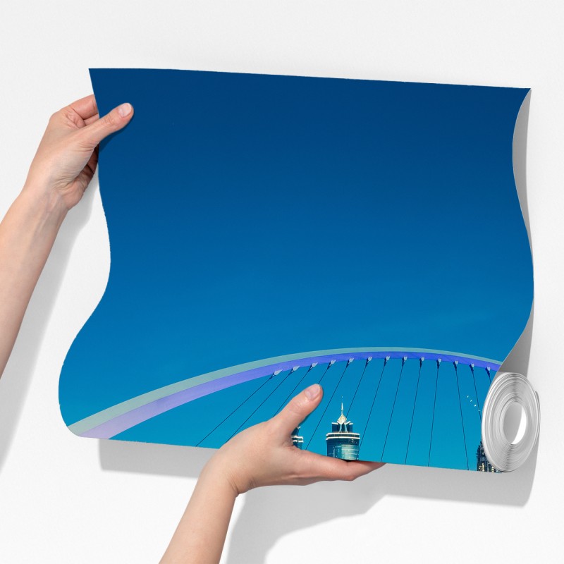 Fototapeta Dubaj panorama miasta z oświetlonym mostem – Wallissimo® Fototapeta Dubaj panorama miasta z oświetlonym mostem – Wallissimo®