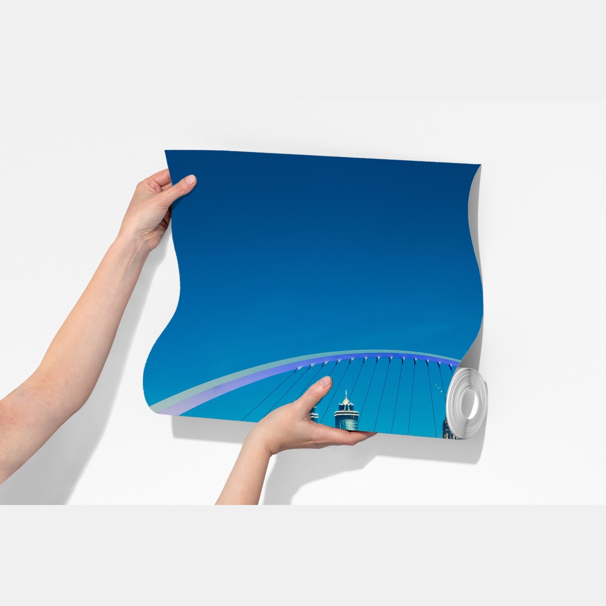 Fototapeta Dubaj panorama miasta z oświetlonym mostem – Wallissimo® Fototapeta Dubaj panorama miasta z oświetlonym mostem – Wallissimo®