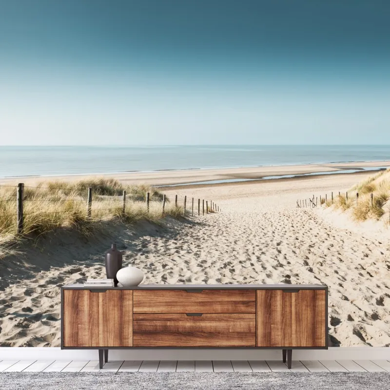 Fototapeta wydmy i spokojne morze przy Noordwijk