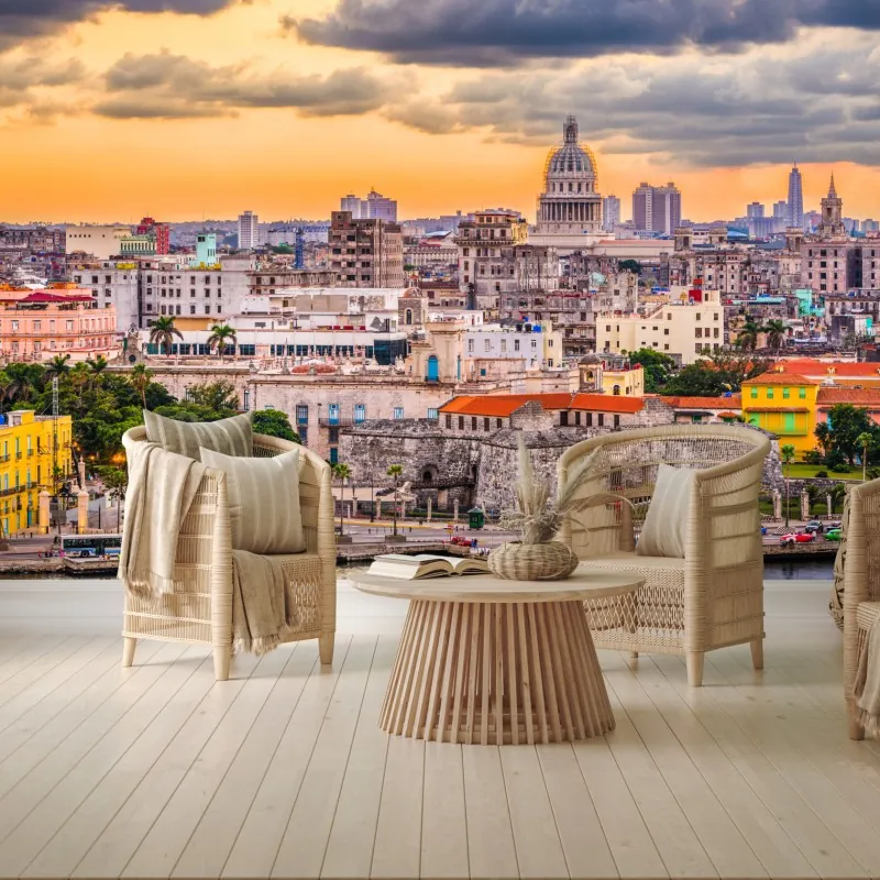 Fototapeta Hawana panorama miasta o zachodzie słońca – Wallissimo® Fototapeta Hawana panorama miasta o zachodzie słońca – Wallissimo®