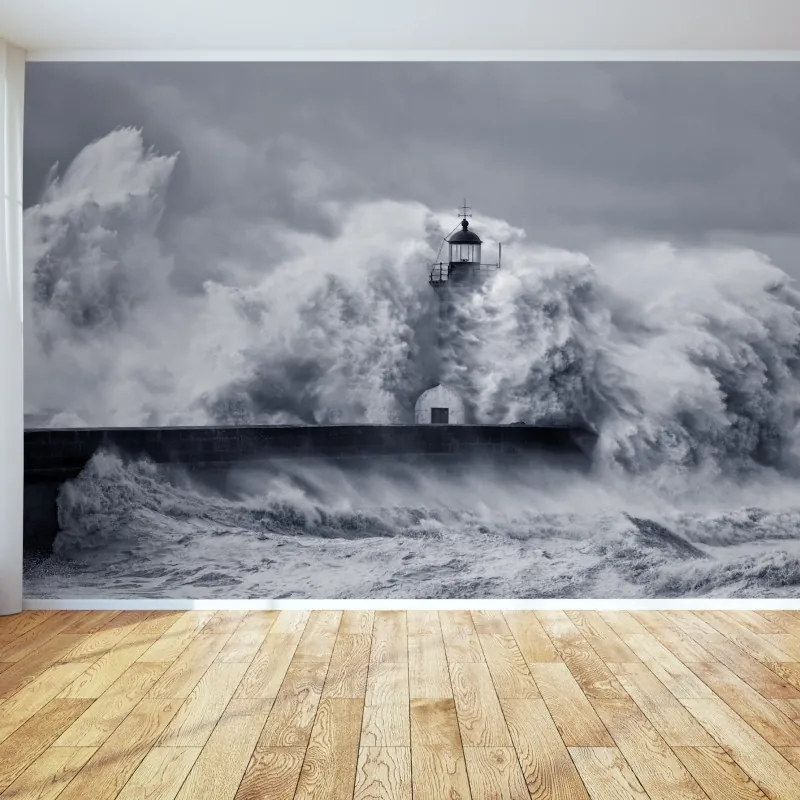 Fototapeta latarnia morska pochłonięta przez fale
