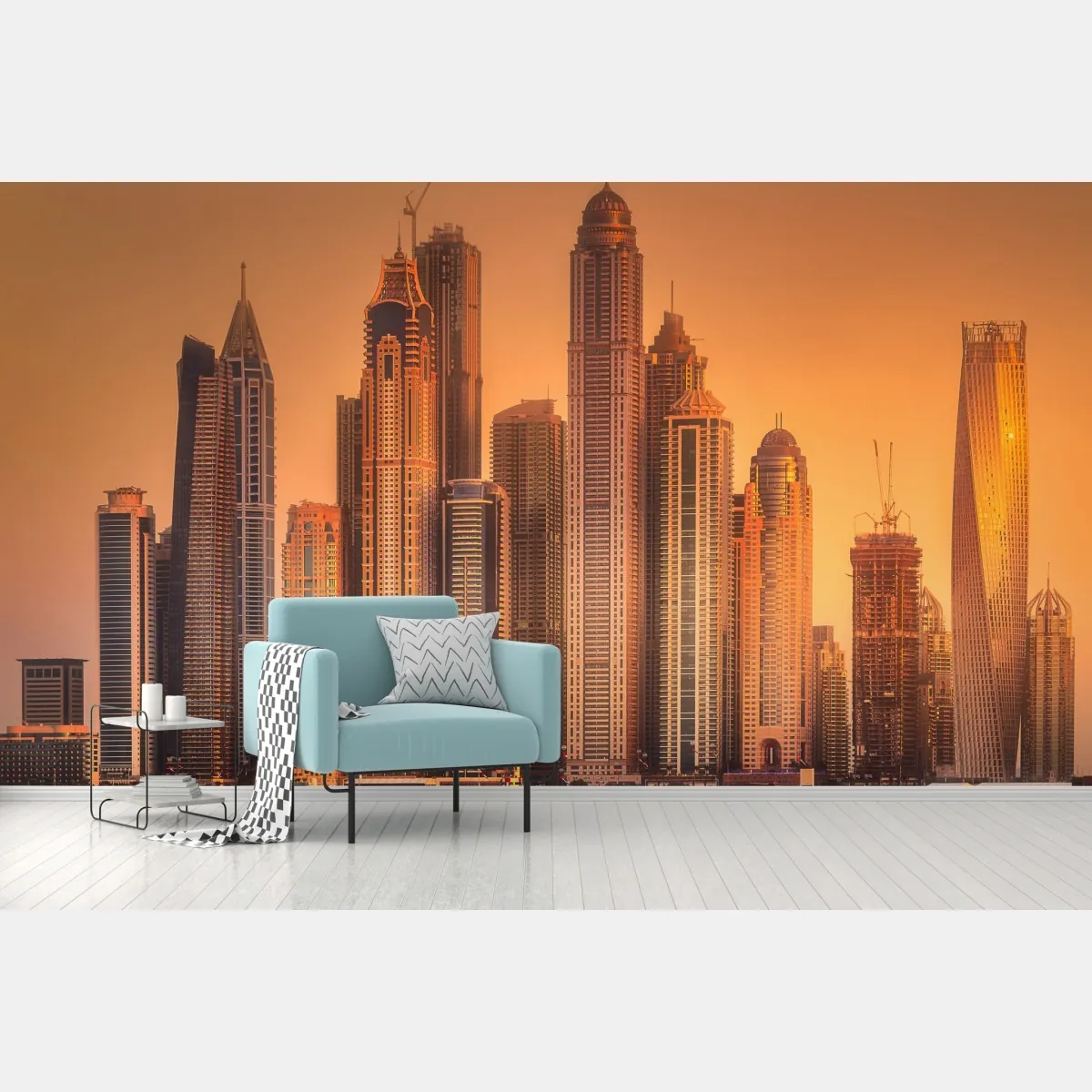 Fototapeta panorama Dubaju w złotym świetle – Wallissimo® Fototapeta panorama Dubaju w złotym świetle – Wallissimo®